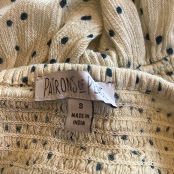 Patrons of Peace Polka Dot Halter Top Cream Navy Smocked Peplum Ruched Sx S - Picture 7 of 7